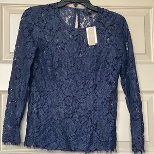 NWT J. Crew Navy Blue Lace top with built in cami, XSmall/ 0